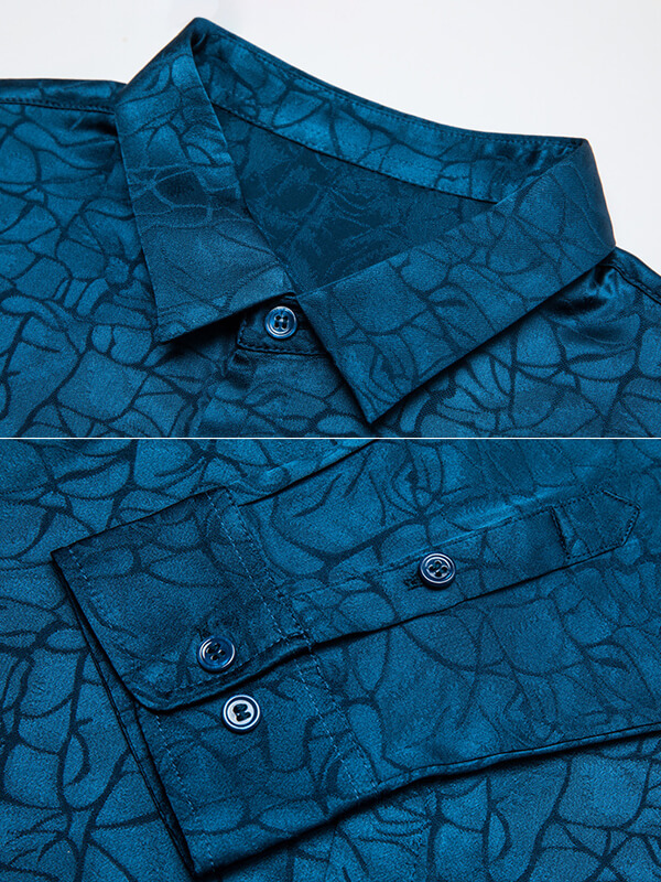 Men's Long Sleeve Jacquard Stretch Mulberry Silk Dress Shirt