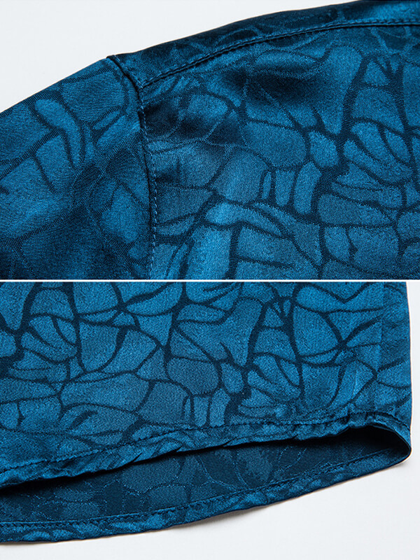 Men's Long Sleeve Jacquard Stretch Mulberry Silk Dress Shirt