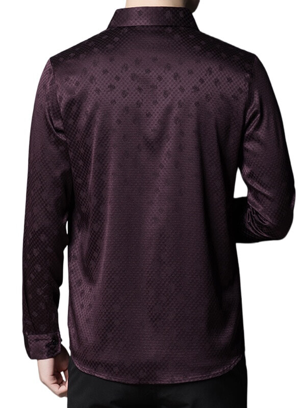 Men's Dark Wine Red Jacquard Silk Shirt