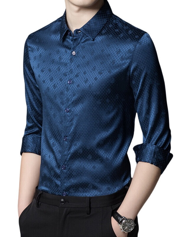 Men's Dark Wine Red Jacquard Silk Shirt