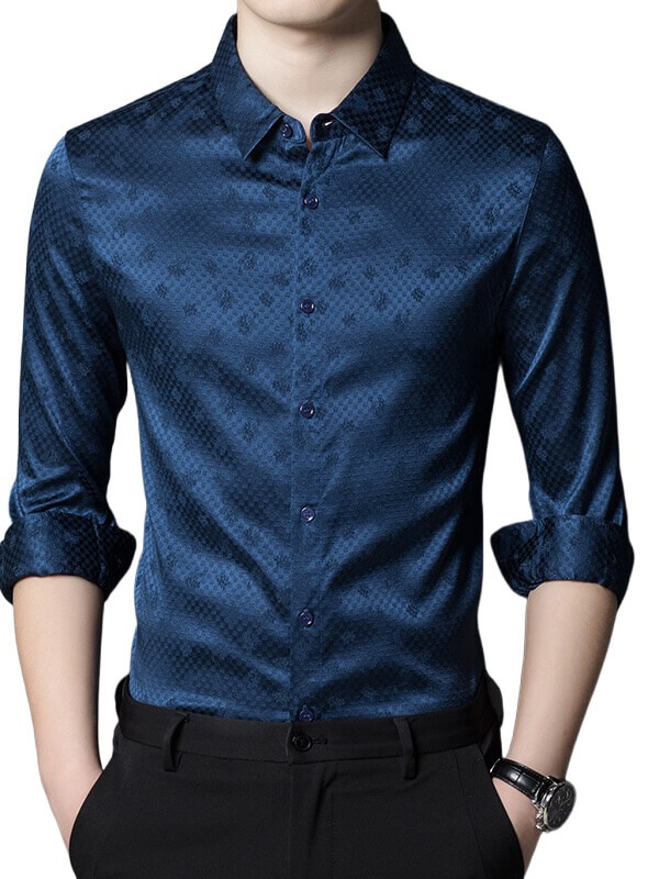 Men's Dark Wine Red Jacquard Silk Shirt