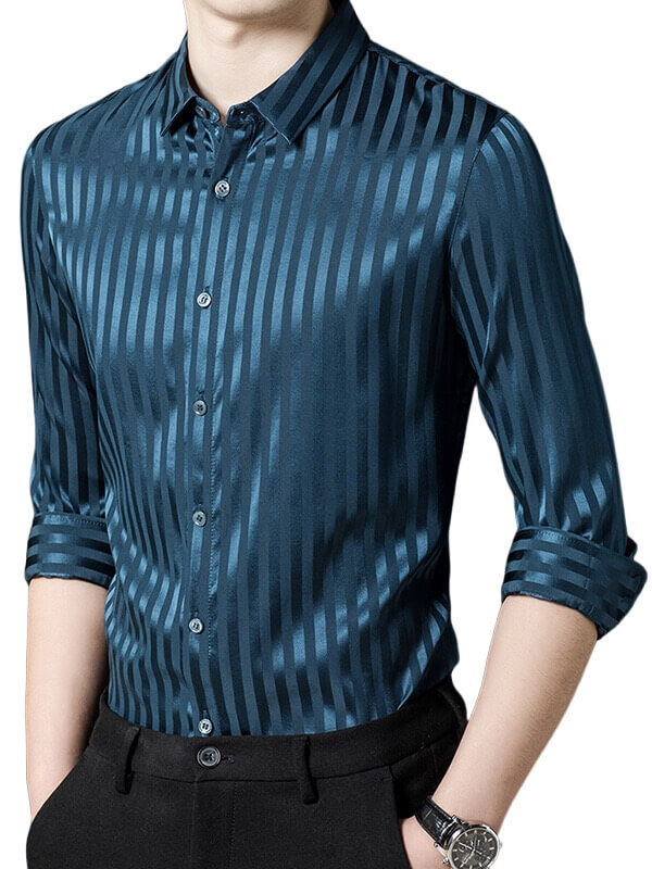 Men's Luxury Striped Silk Dress Shirt