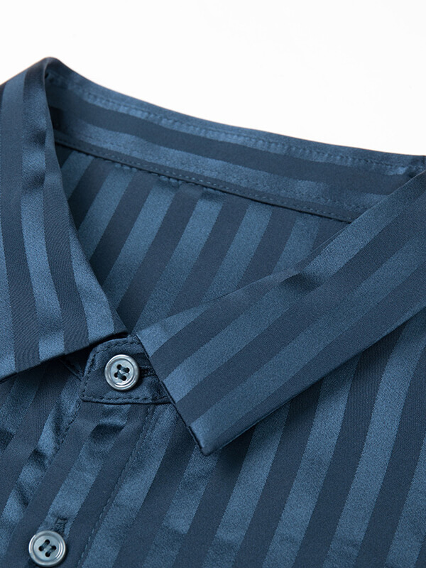 Striped Jacquard Long Sleeve Men's Stretch Silk Dress Shirt