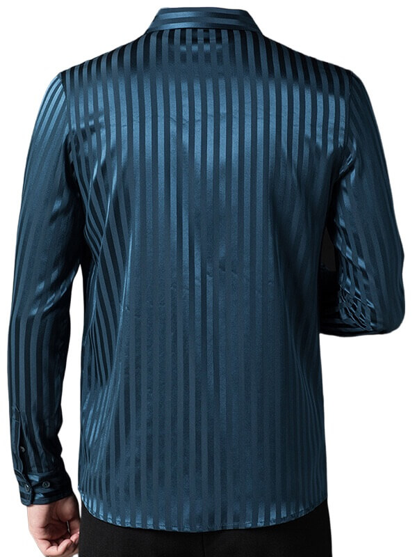 Striped Jacquard Long Sleeve Men's Stretch Silk Dress Shirt