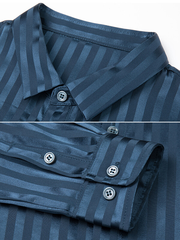 Striped Jacquard Long Sleeve Men's Stretch Silk Dress Shirt