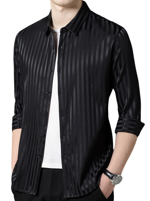 Men's Luxury Striped Silk Dress Shirt