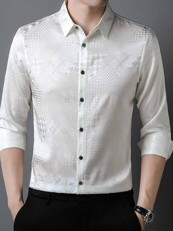 Men's Stretchable Printed Mulberry Silk Shirt