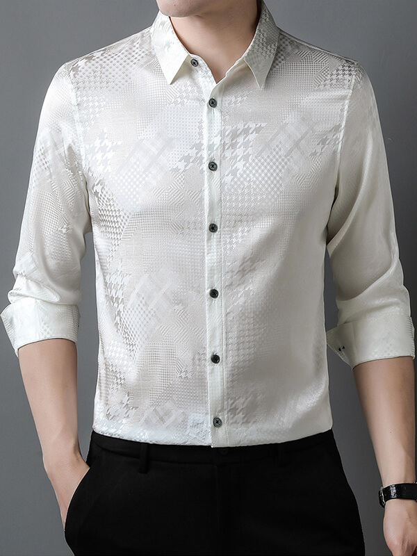 Men's Stretchable Printed Mulberry Silk Shirt