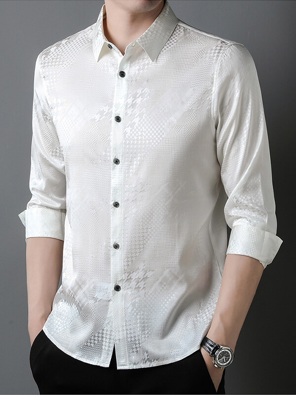 Men's Stretchable Printed Mulberry Silk Shirt [FC011] - $169.00 ...