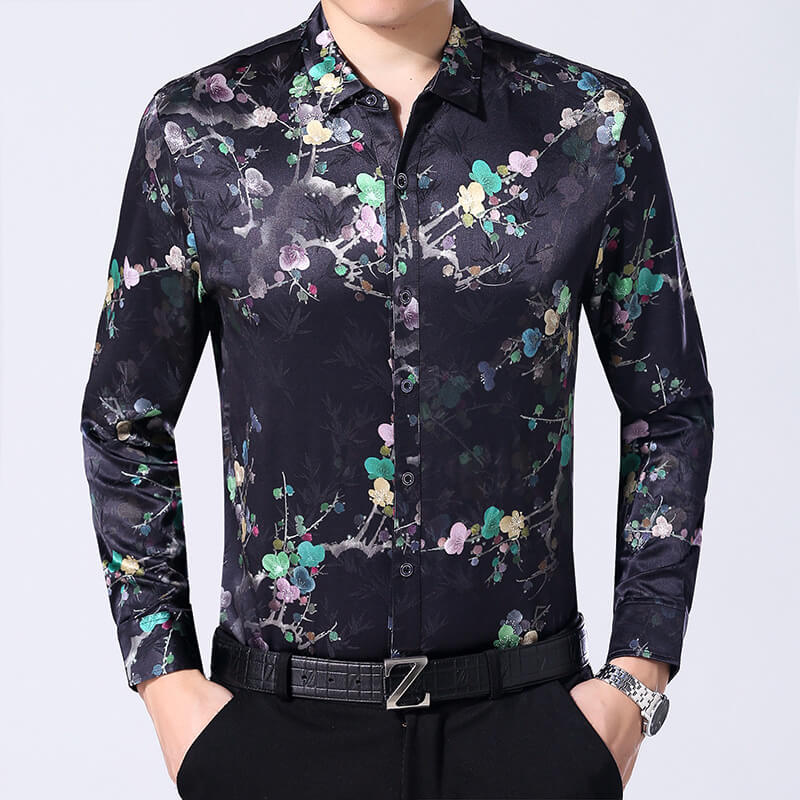 Men's Stretchable Printed Mulberry Silk Shirt