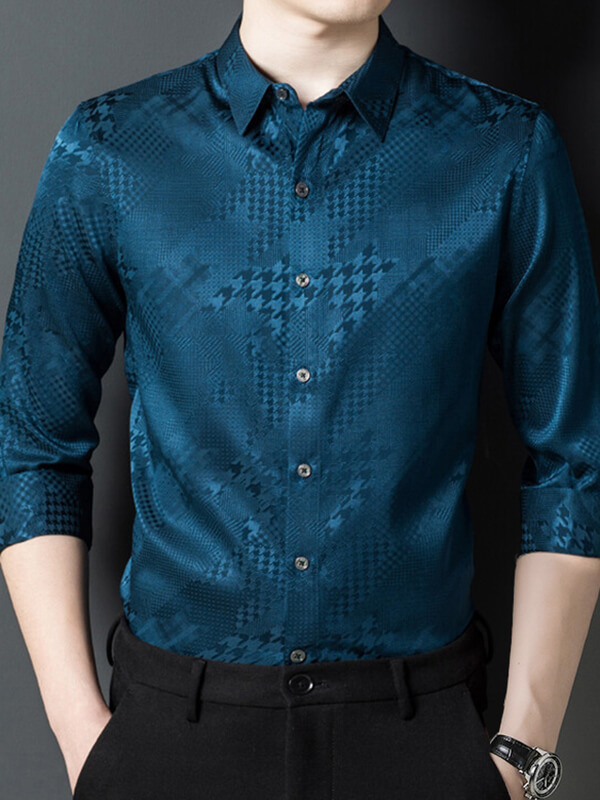 Men's Stretchable Printed Mulberry Silk Shirt