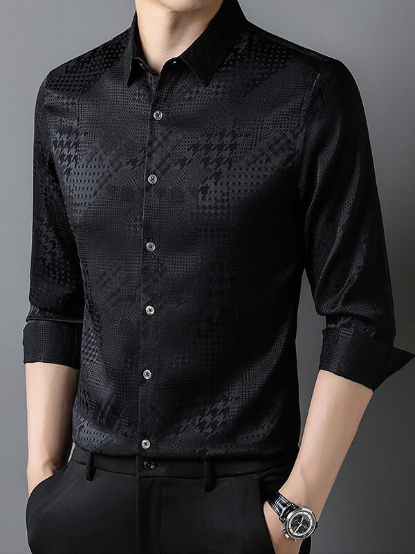 Men's Stretchable Printed Mulberry Silk Shirt