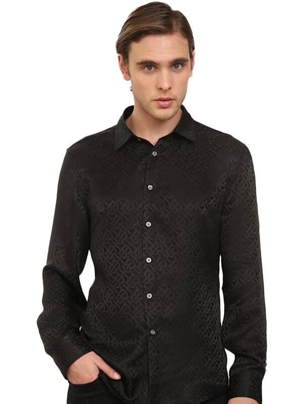 Men's Jacquard Black Silk Shirt