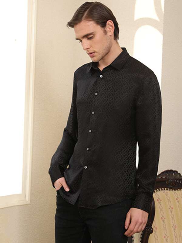 Men's Jacquard Black Silk Shirt