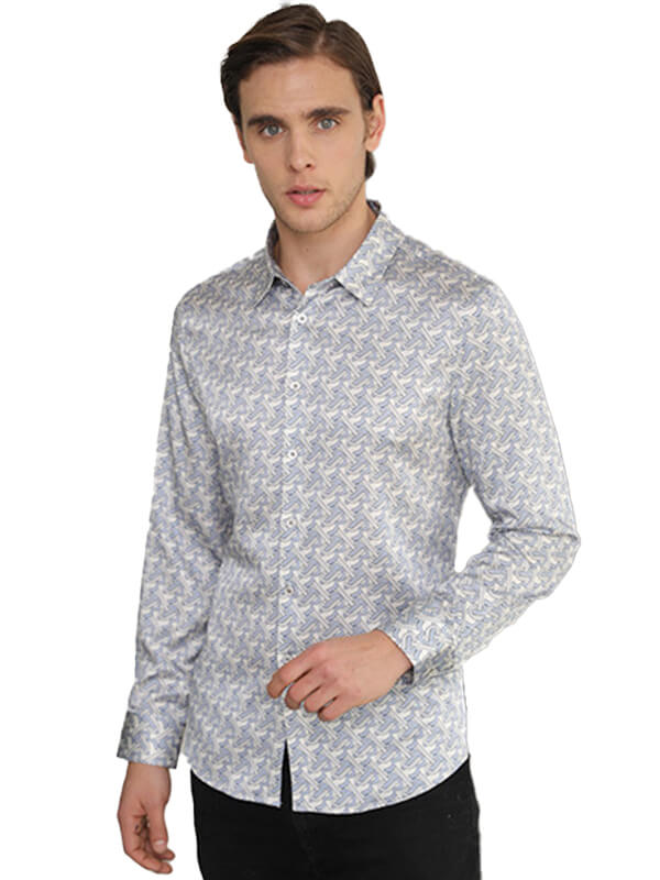Men's Blue Printed Luxury Silk Shirts