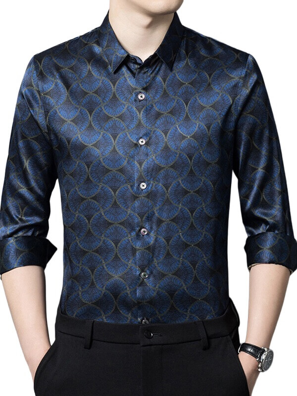 Blue Floral Mens Long Sleeve Luxurious Silk Dress Shirts [FC032] - $189.00  : FreedomSilk, Best Silk Pillowcases, Silk Sheets, Silk Pajamas For Women,  Silk Nightgowns Online Store