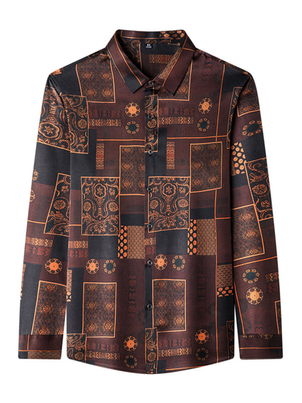 Men's Golden Brown Luxury Long Sleeve Silk Shirt