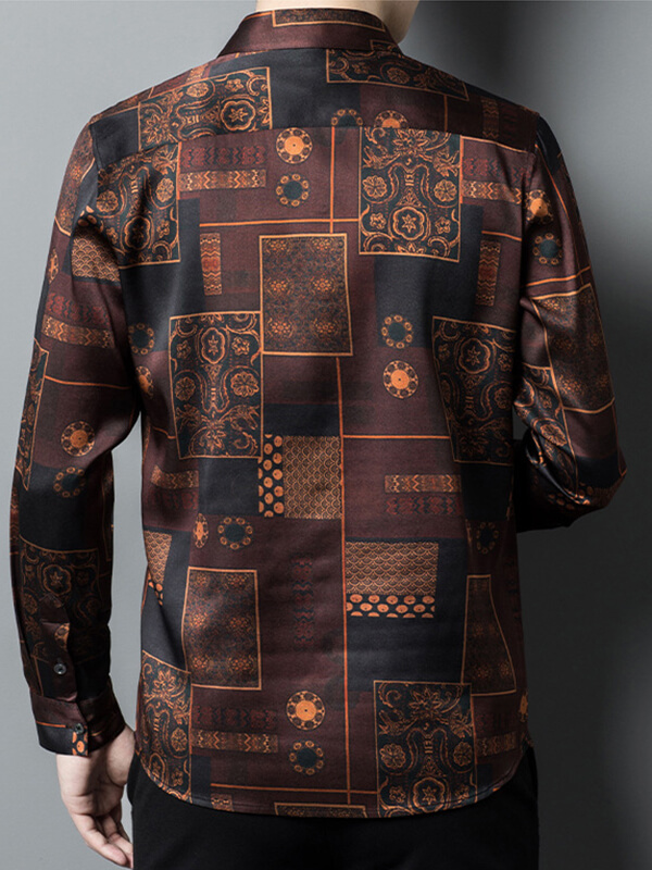 Men's Golden Brown Luxury Long Sleeve Silk Shirt