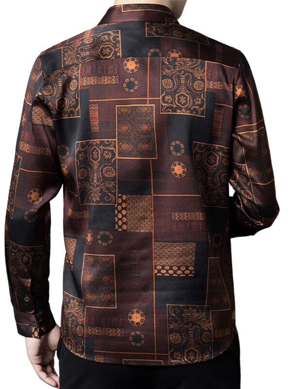 Men's Golden Brown Luxury Long Sleeve Silk Shirt