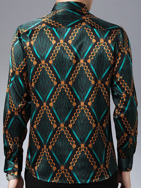 Men's Luxury Fashion Green Printed Silk Shirt