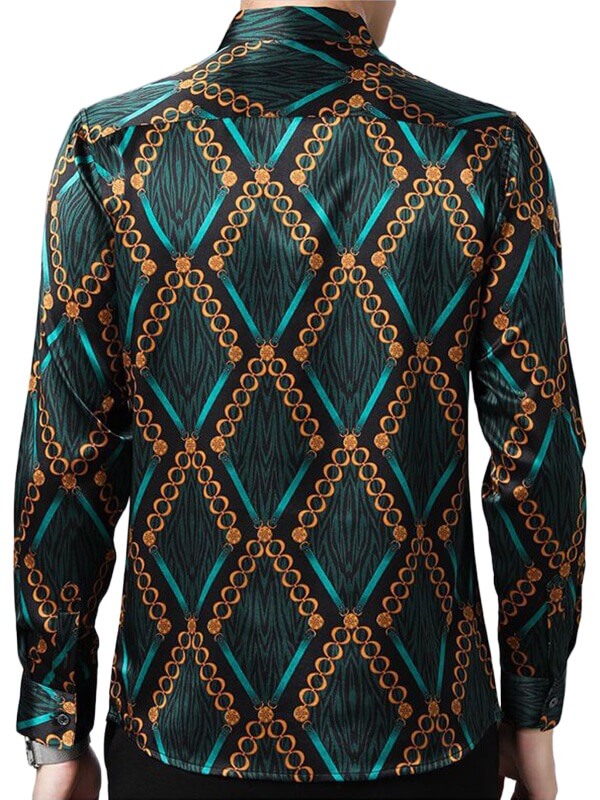 Men's Luxury Fashion Green Printed Silk Shirt