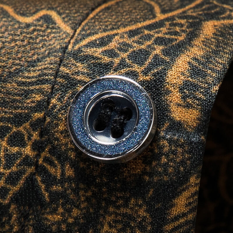 Brown Floral Men's Button-down Short Sleeve Black Silk Shirt