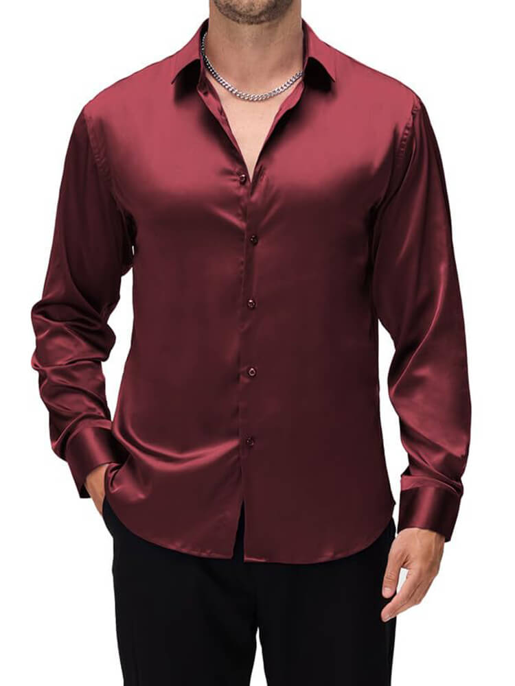 Mens Short Sleeved Mulberry Silk Plaid Dress Shirt