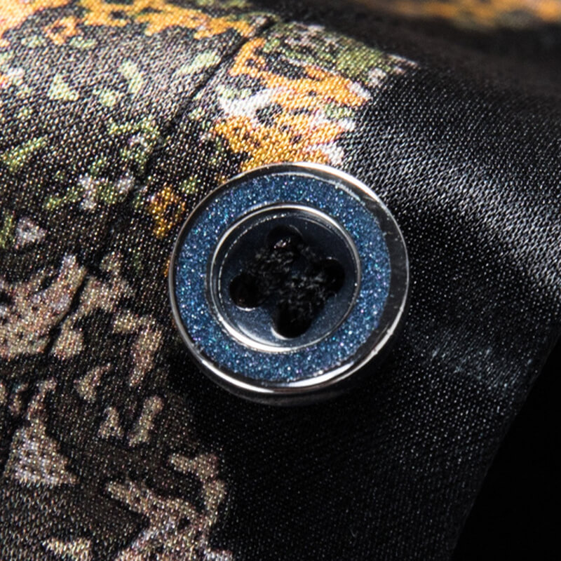 Stamps Print Men's Short Sleeve Black Silk Shirt