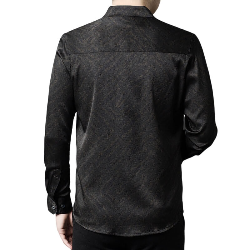 Brown Jacquard Long Sleeve Men's Long Sleeve Silk Shirt