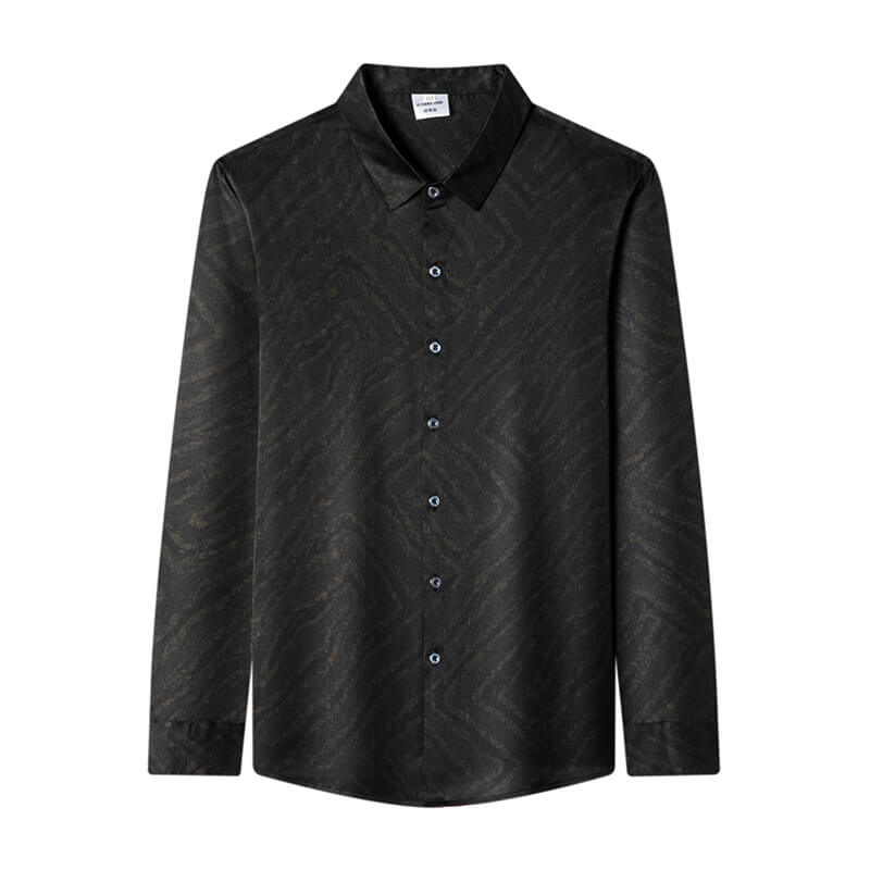 Brown Jacquard Long Sleeve Men's Long Sleeve Silk Shirt