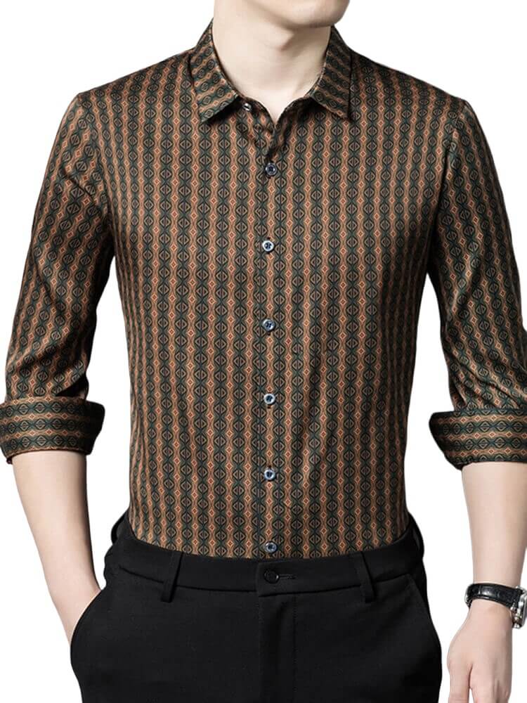 Gentleman Luxurious Printed Mulberry Silk Long Sleeve Shirt