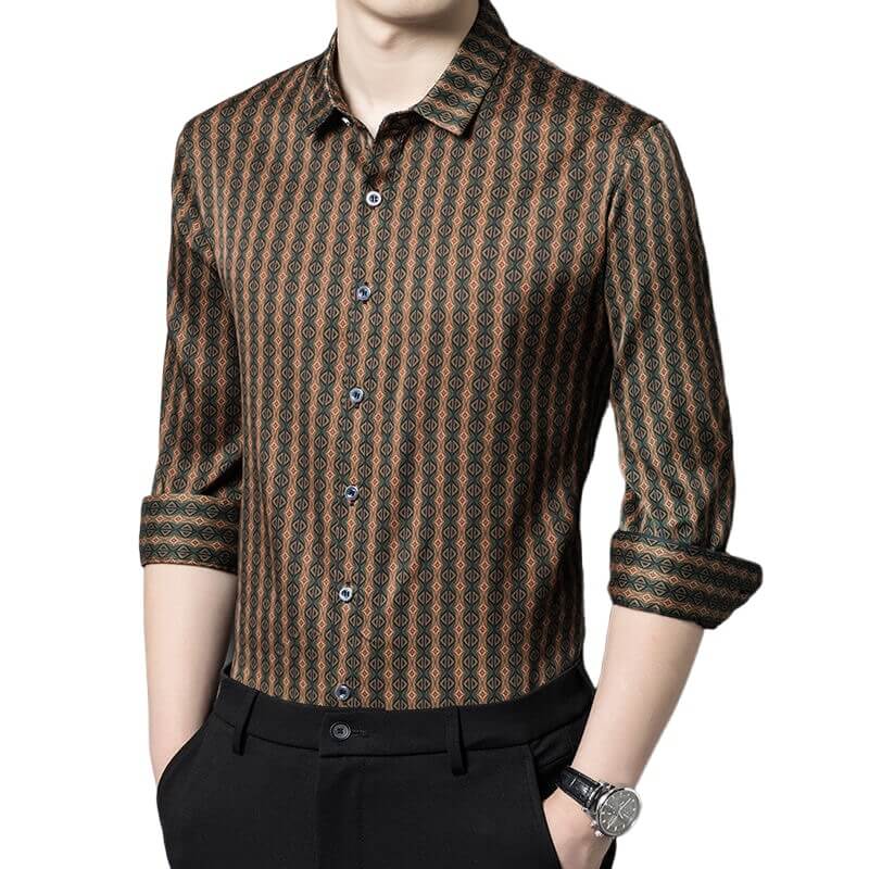 Gentleman Luxurious Printed Mulberry Silk Long Sleeve Shirt