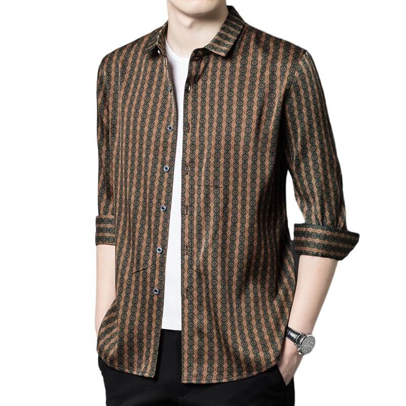 Gentleman Luxurious Printed Mulberry Silk Long Sleeve Shirt