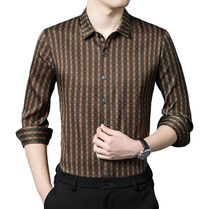 Gentleman Luxurious Printed Mulberry Silk Long Sleeve Shirt