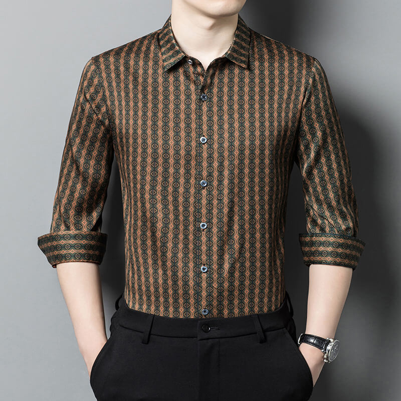 Gentleman Luxurious Printed Mulberry Silk Long Sleeve Shirt
