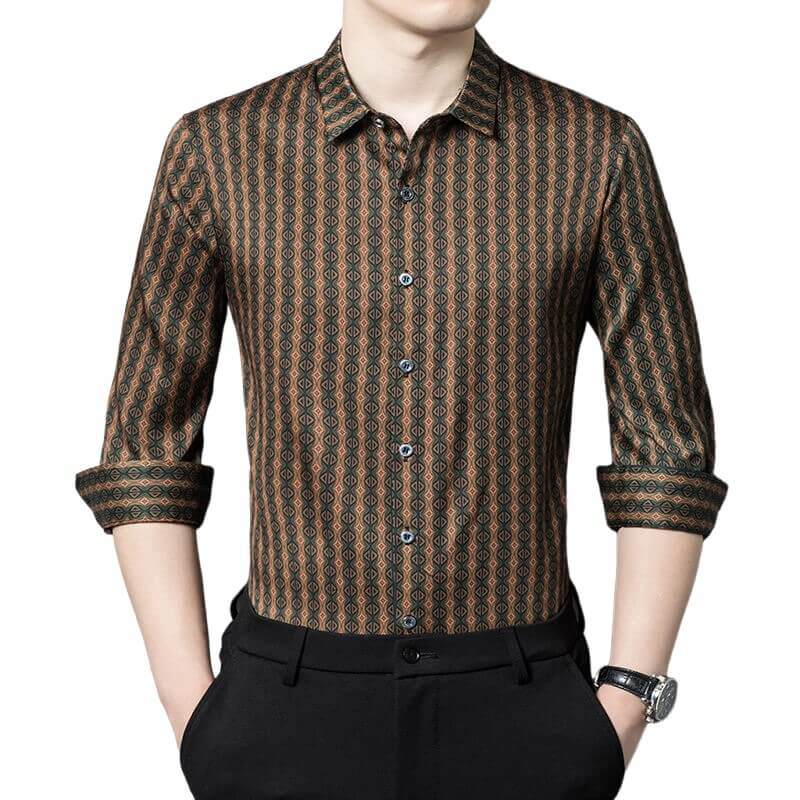 Gentleman Luxurious Printed Mulberry Silk Long Sleeve Shirt