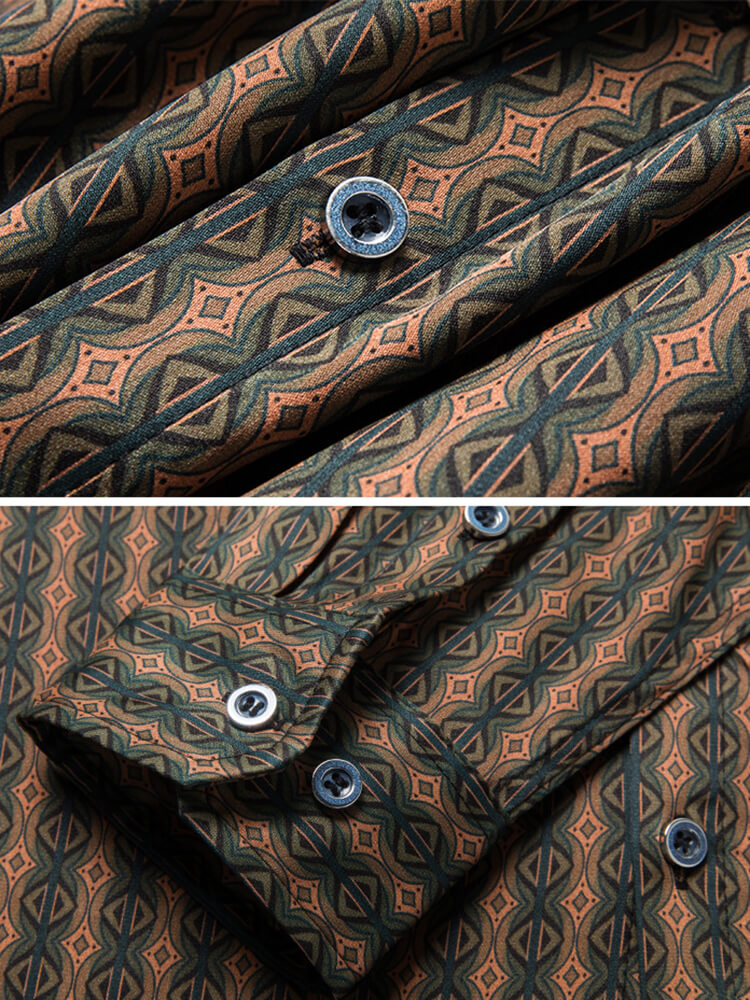 Gentleman Luxurious Printed Mulberry Silk Long Sleeve Shirt