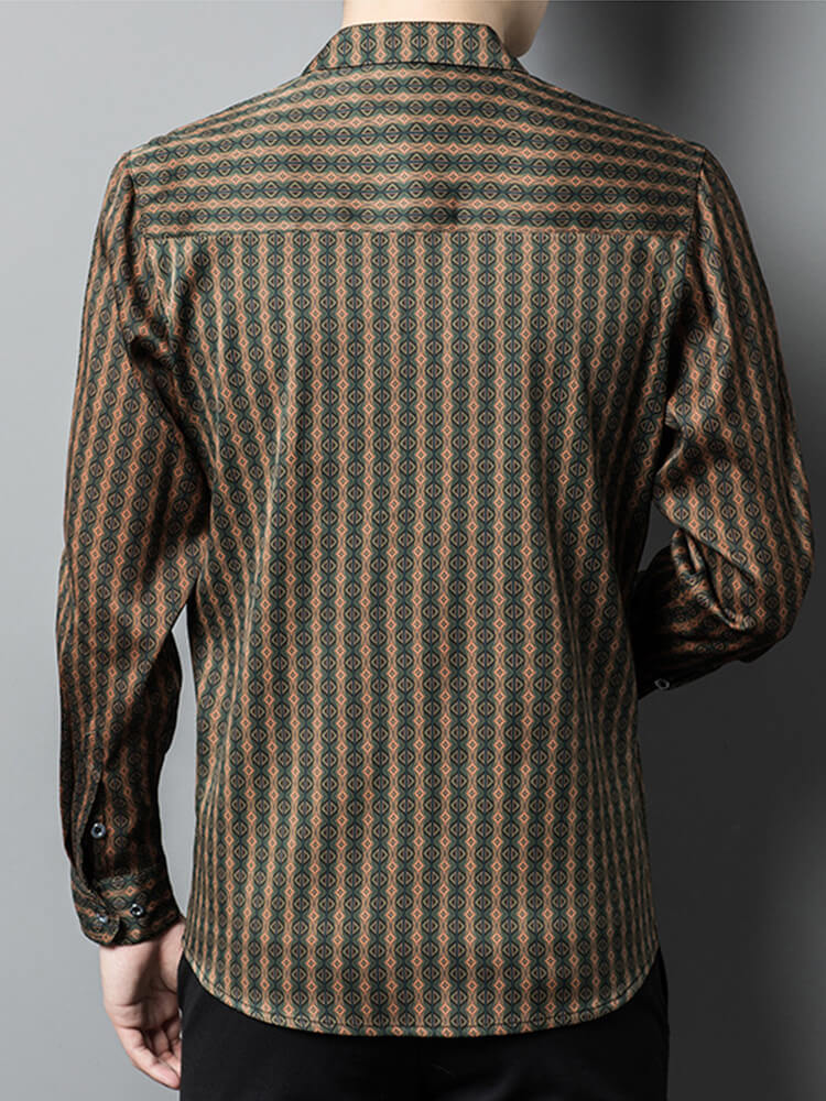 Gentleman Luxurious Printed Mulberry Silk Long Sleeve Shirt