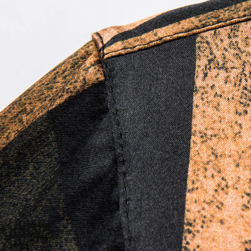 Black and Gold Printed Short Sleeve Button Up Silk Shirt For Men
