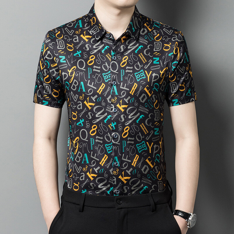 Fashionable Letter Pattern Mulberry Silk Versatile Shirt
