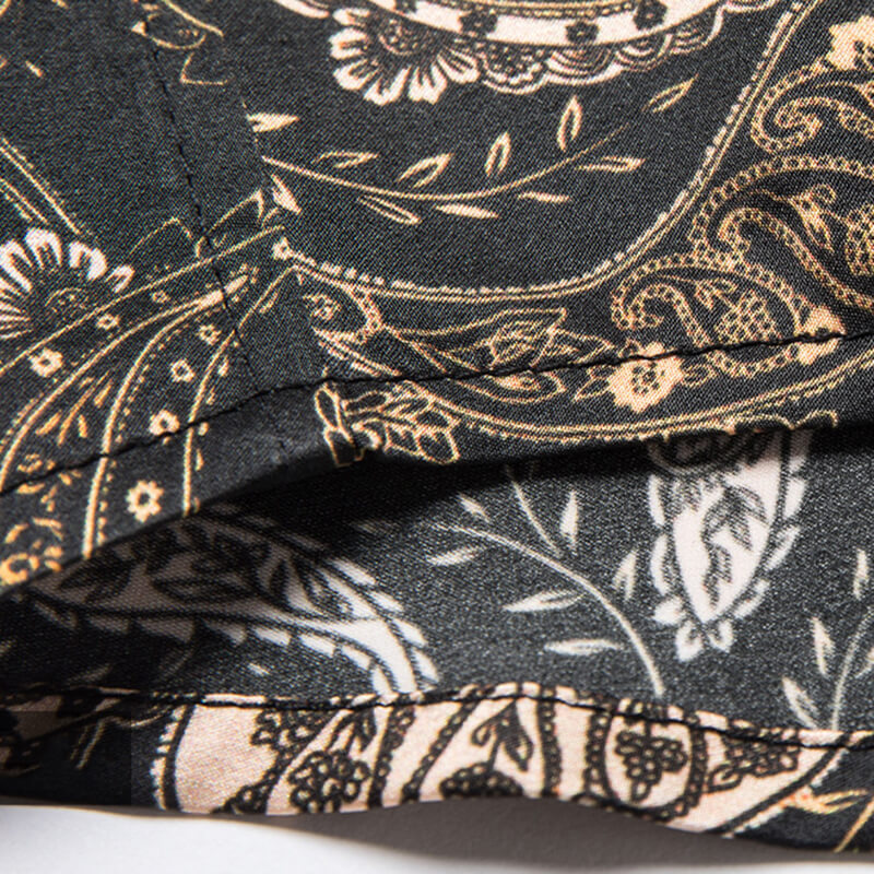 Paisley Print Black Short Sleeve Silk Shirt For Men