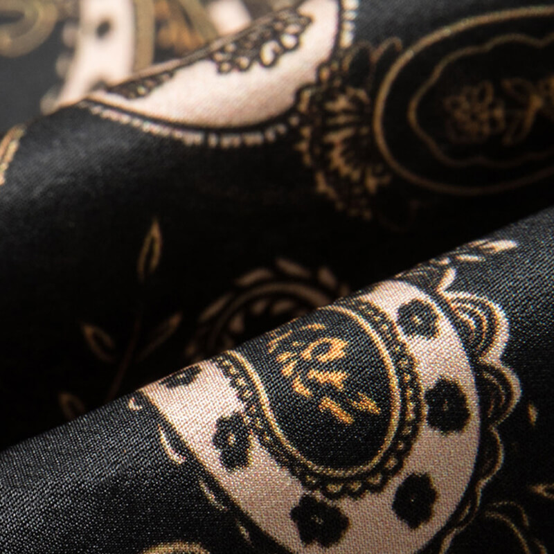 Paisley Print Black Short Sleeve Silk Shirt For Men