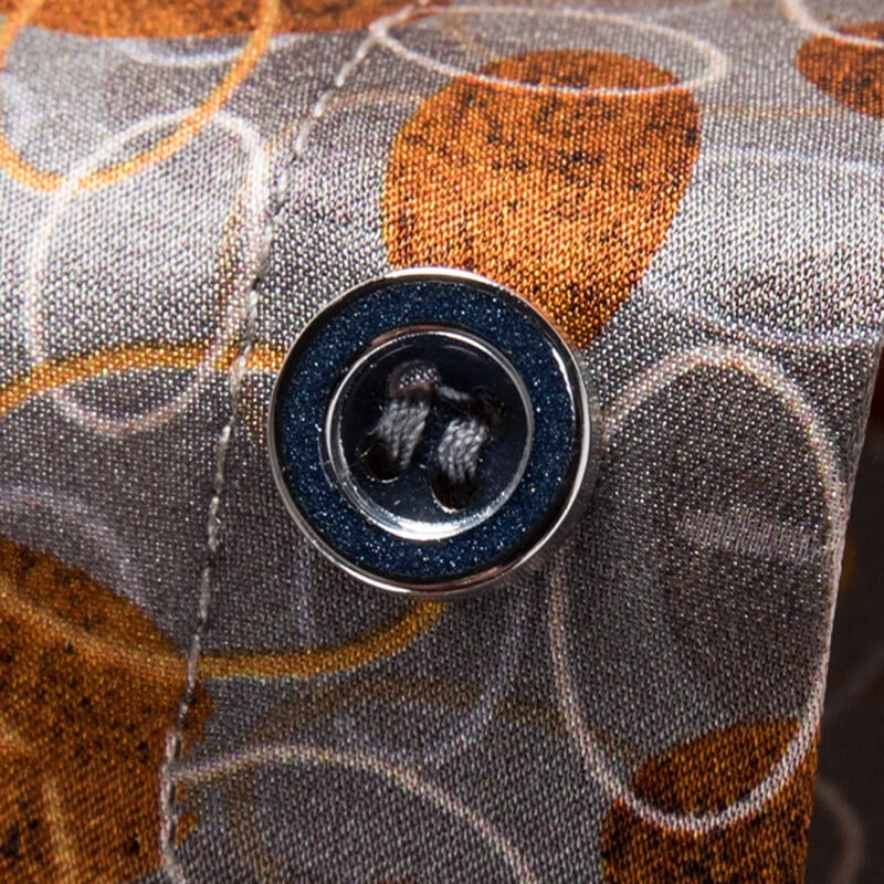 Ellipse Printed Men's Taupe Short Sleeve Silk Dress Shirt