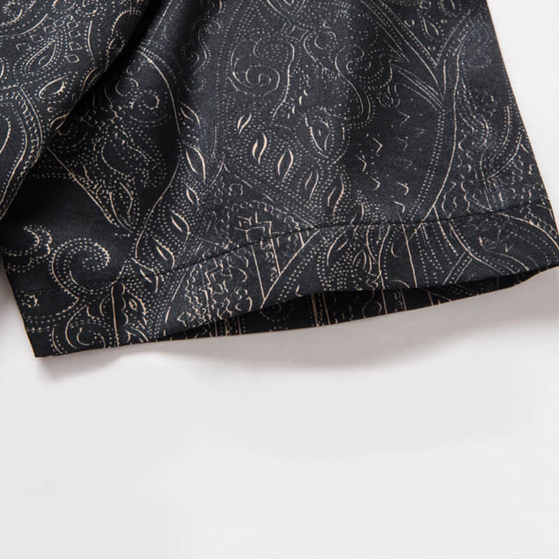 Men's Black Short Sleeve Paisley Stretch Silk Shirt