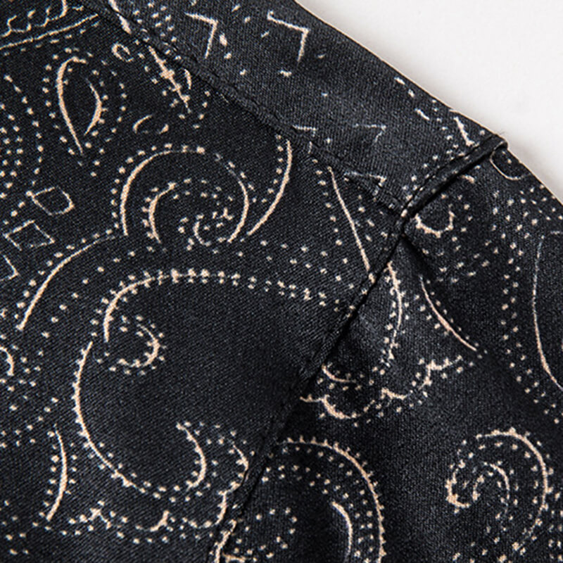 Short Sleeve Paisley Patterned Black Silk Shirt For Men