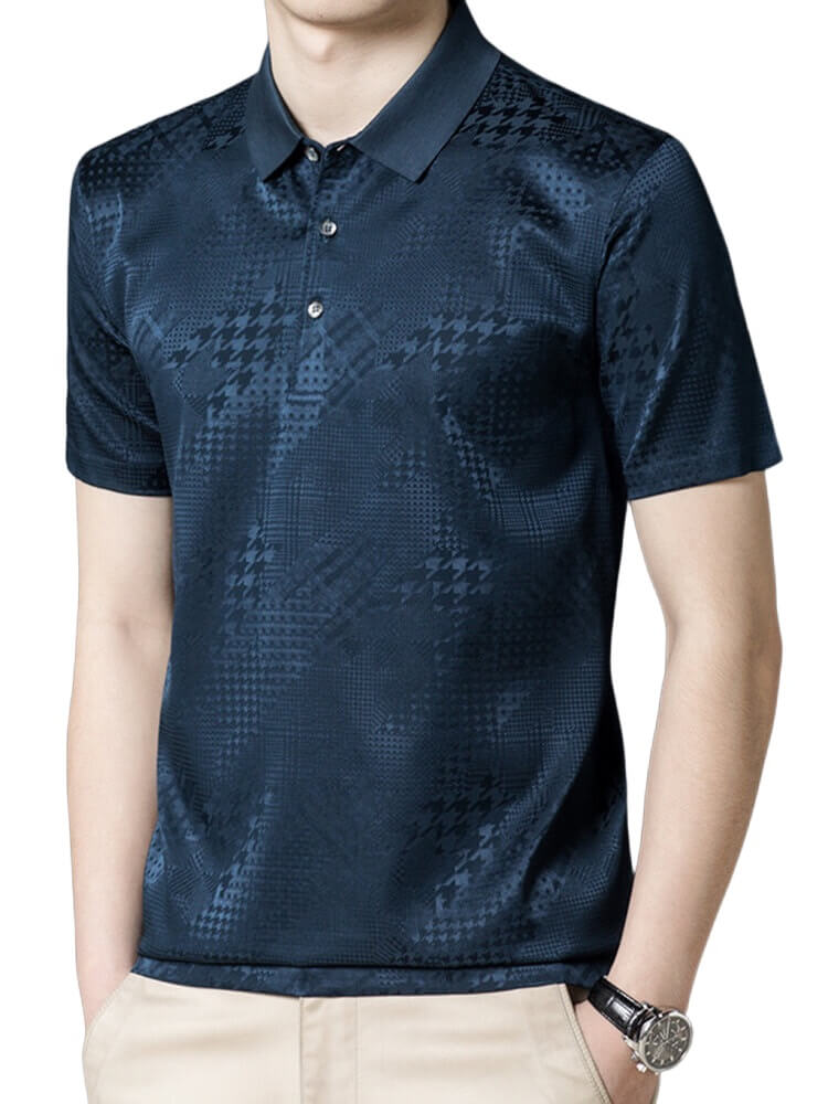 Silk Jacquard Mens Moisture Wicking Silk Polo Shirt