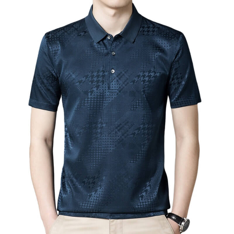 Silk Jacquard Mens Moisture Wicking Silk Polo Shirt