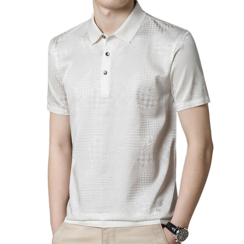 Silk Jacquard Mens Moisture Wicking Silk Polo Shirt