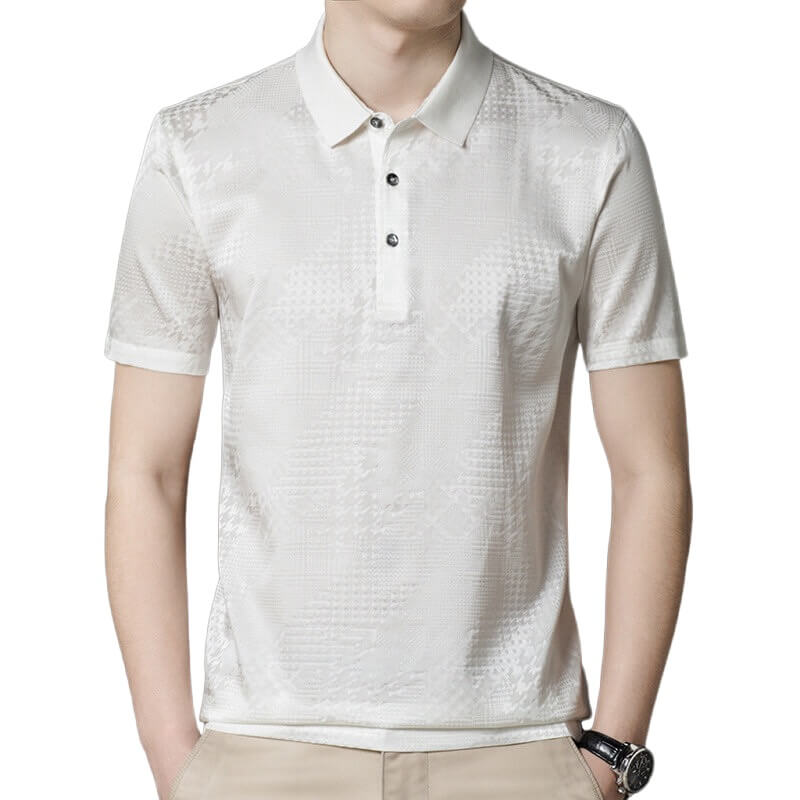 Silk Jacquard Mens Moisture Wicking Silk Polo Shirt