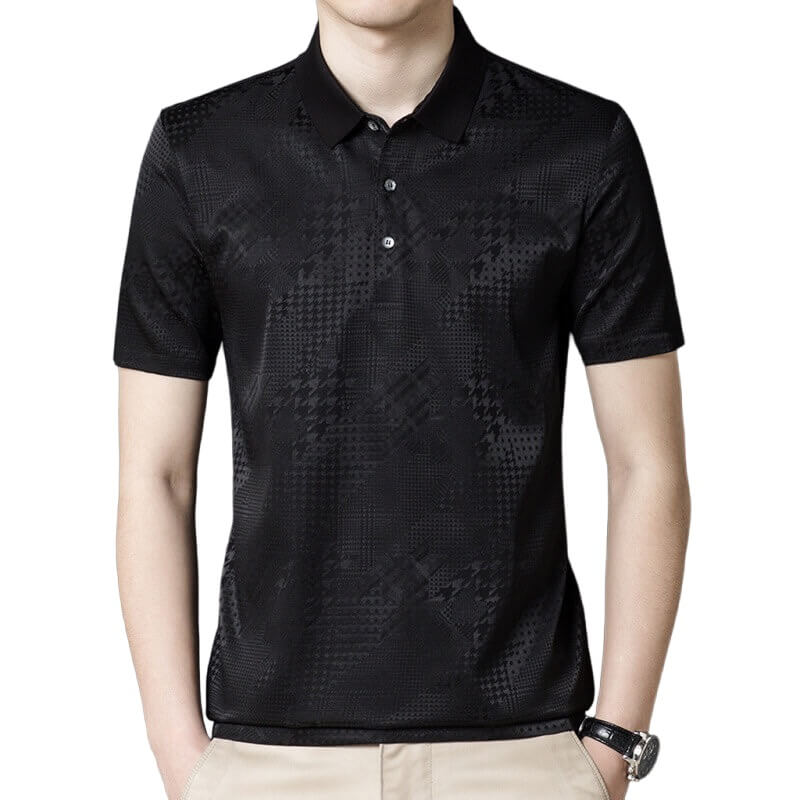 Silk Jacquard Mens Moisture Wicking Silk Polo Shirt